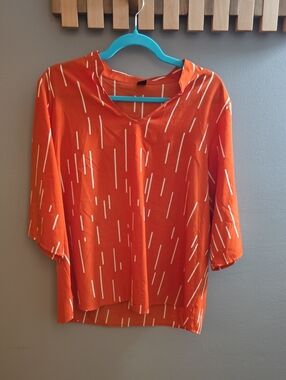 SHEIN Orange V-Neck Tunic with White Dash Pattern
